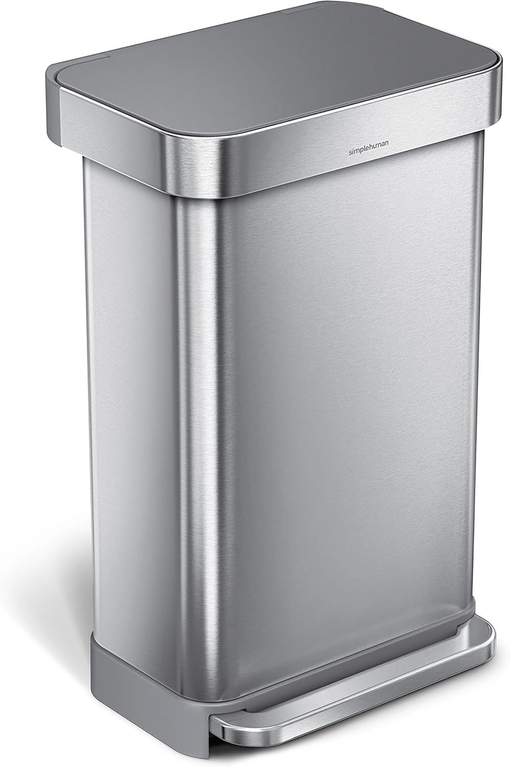 58L / 15.3 Gal Dual Compartment Rectangular Step Recycling Bin, Brushed Stainless Steel with Soft-Close Lid