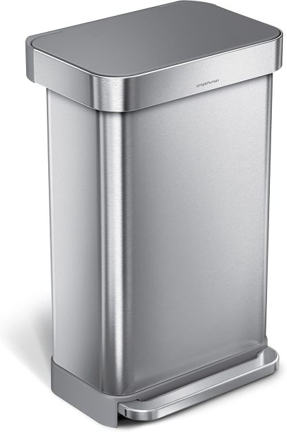58L / 15.3 Gal Dual Compartment Rectangular Step Recycling Bin, Brushed Stainless Steel with Soft-Close Lid