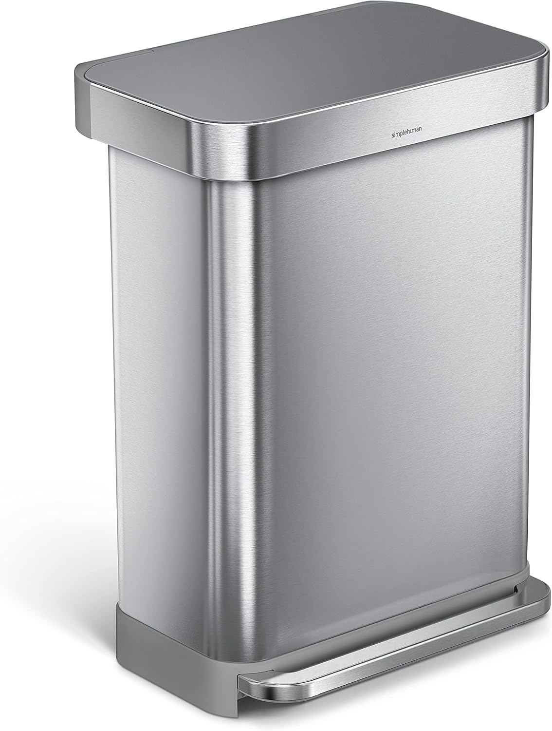 58L / 15.3 Gal Dual Compartment Rectangular Step Recycling Bin, Brushed Stainless Steel with Soft-Close Lid