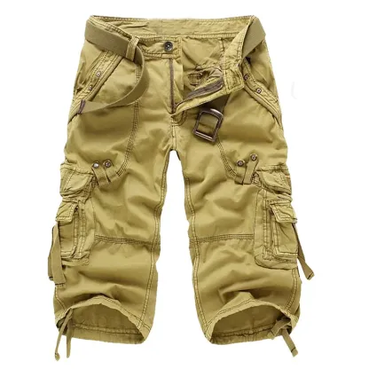 Men's Solid Color Multi-pocket Cargo Shorts