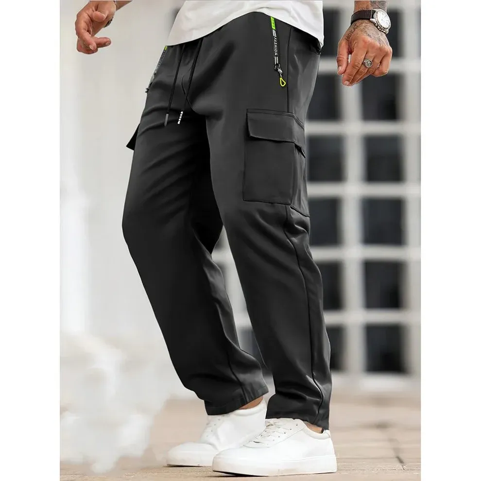 Men's Solid Color Cargo Pants with Zipper Pockets