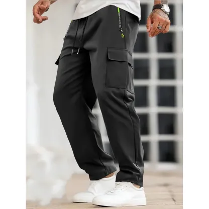 Men's Solid Color Cargo Pants with Zipper Pockets