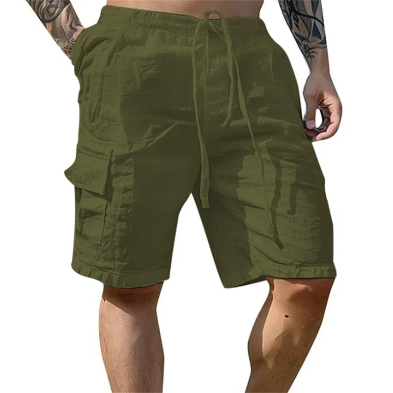 Men's Solid Color Cotton And Linen Drawstring Shorts