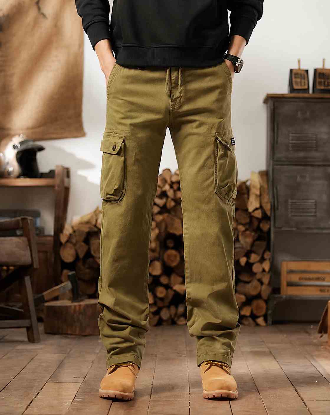 American Vintage Men's Work Pants | Straight Leg, Mid-Rise, Multi-Pocket Cotton Blend