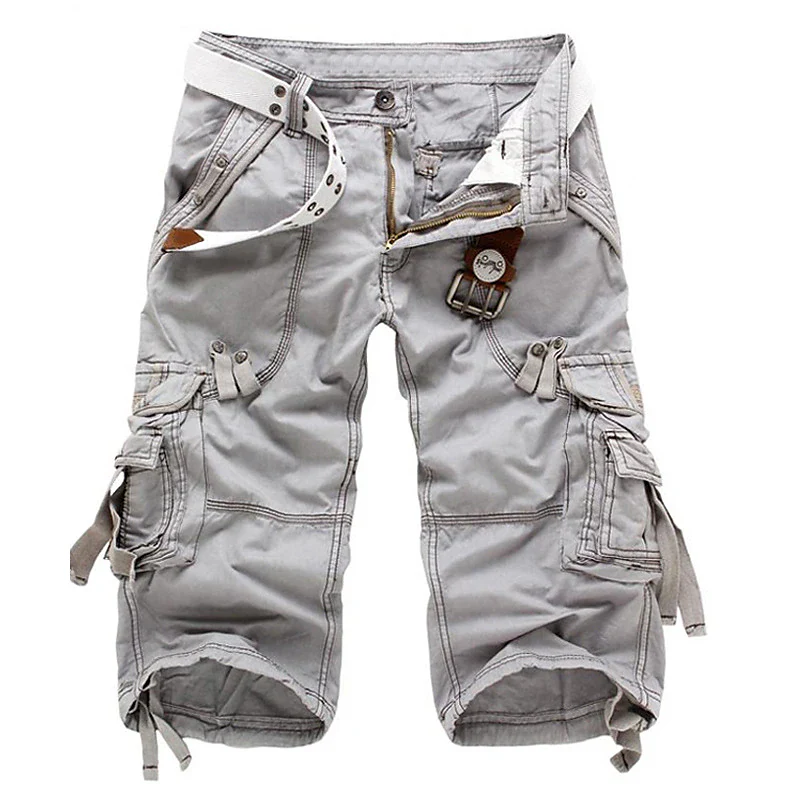 Men's Solid Color Multi-pocket Cargo Shorts