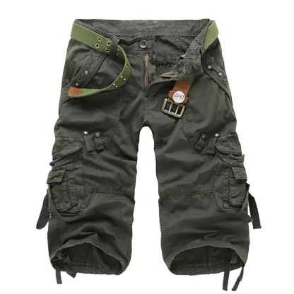 Men's Solid Color Multi-pocket Cargo Shorts