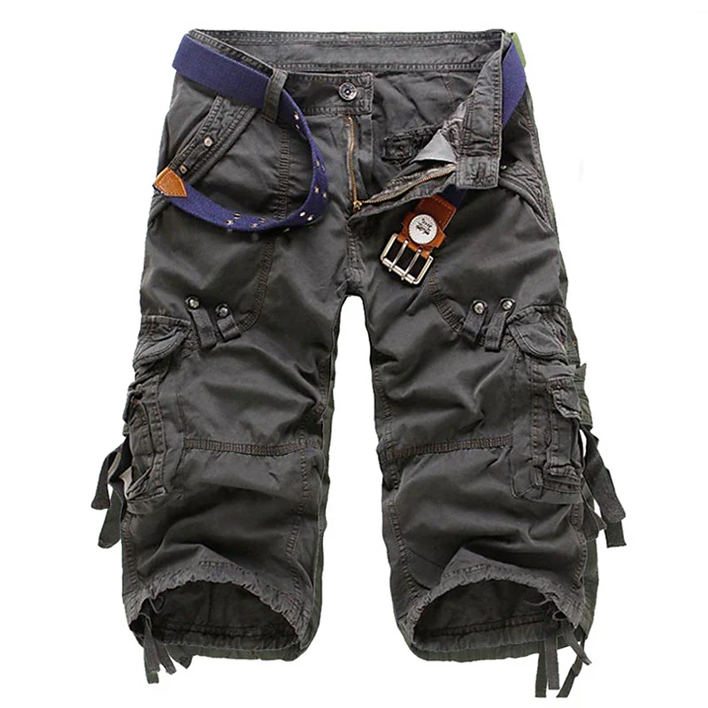 Men's Solid Color Multi-pocket Cargo Shorts