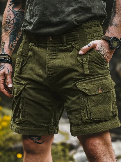 HomyJoy Men's Multi-Pocket Corduroy Cargo Shorts