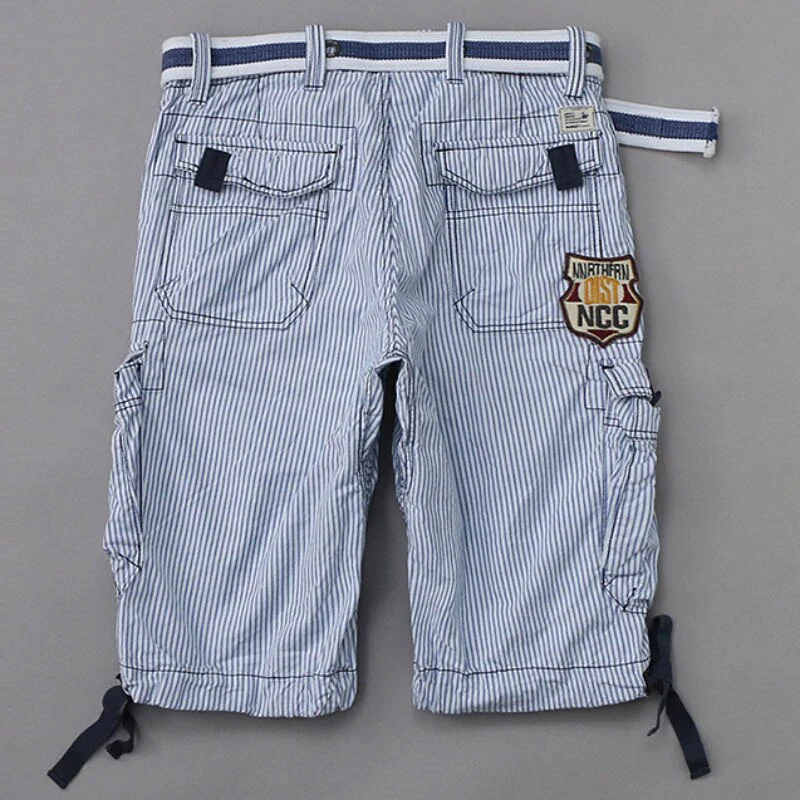Men's Casual Striped Workwear Cotton Cargo Shorts ( With Belt )