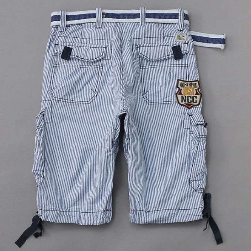 Men's Casual Striped Workwear Cotton Cargo Shorts ( With Belt )