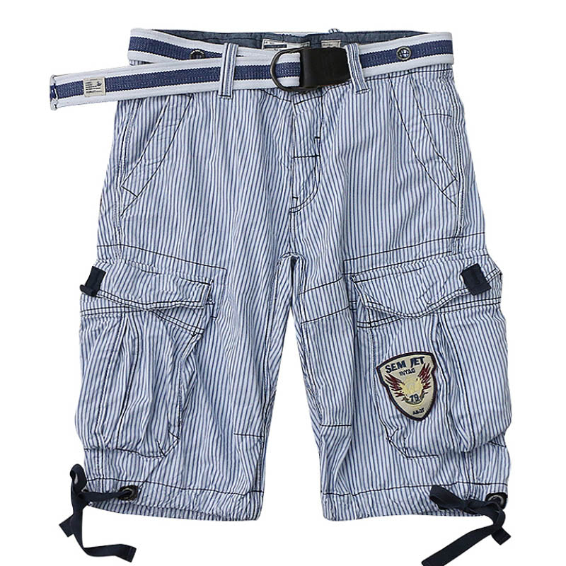 Men's Casual Striped Workwear Cotton Cargo Shorts ( With Belt )