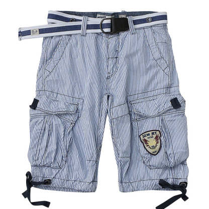 Men's Casual Striped Workwear Cotton Cargo Shorts ( With Belt )