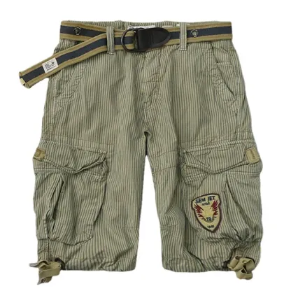 Men's Casual Striped Workwear Cotton Cargo Shorts ( With Belt )