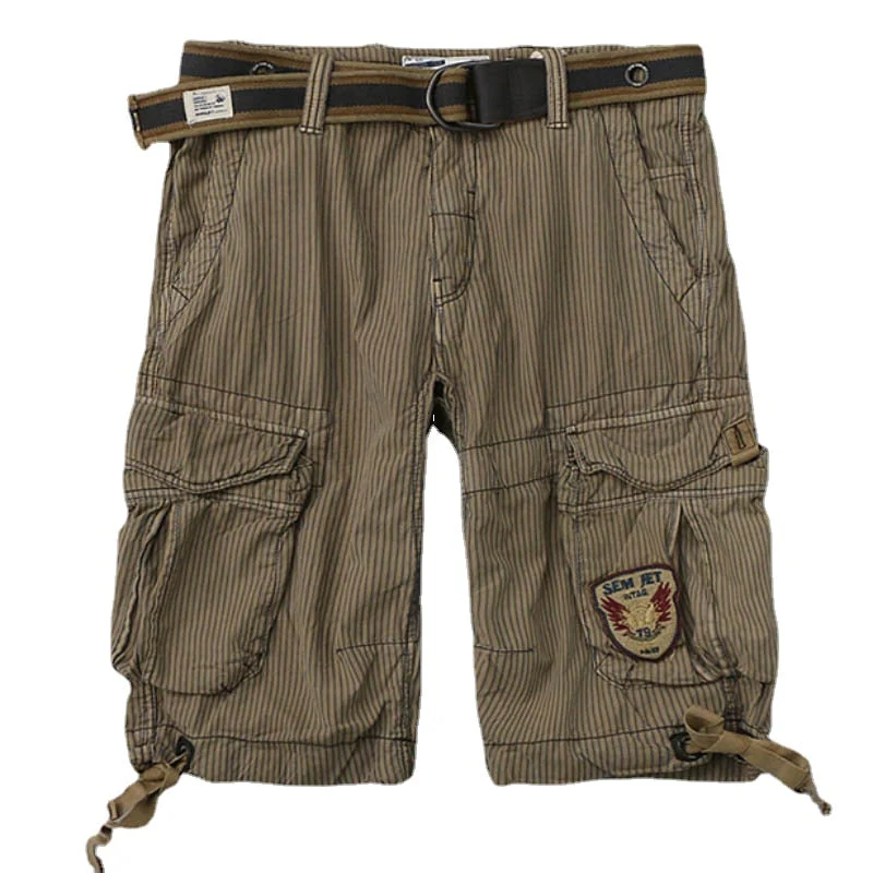 Men's Casual Striped Workwear Cotton Cargo Shorts ( With Belt )