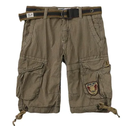 Men's Casual Striped Workwear Cotton Cargo Shorts ( With Belt )
