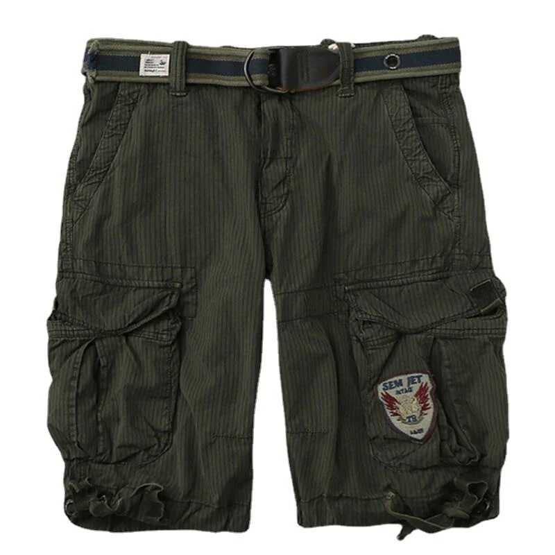 Men's Casual Striped Workwear Cotton Cargo Shorts ( With Belt )