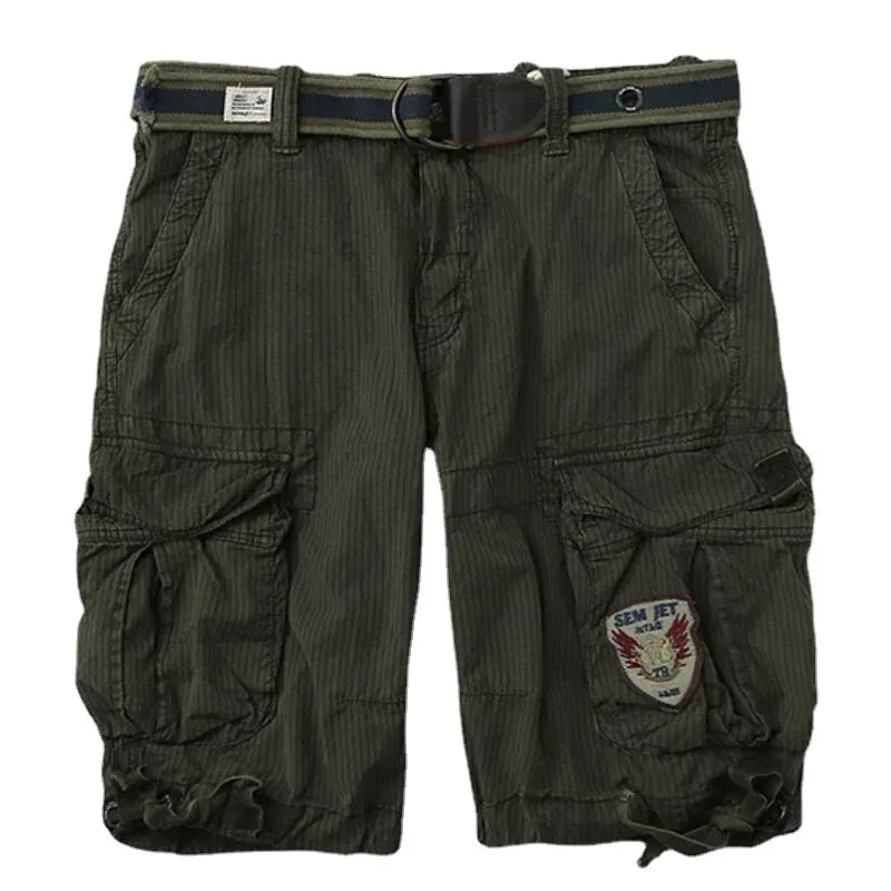 Men's Casual Striped Workwear Cotton Cargo Shorts ( With Belt )