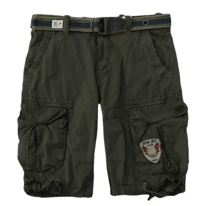 Men's Casual Striped Workwear Cotton Cargo Shorts ( With Belt )