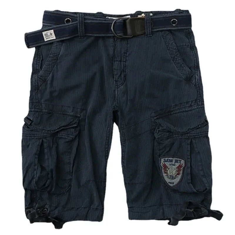 Men's Casual Striped Workwear Cotton Cargo Shorts ( With Belt )