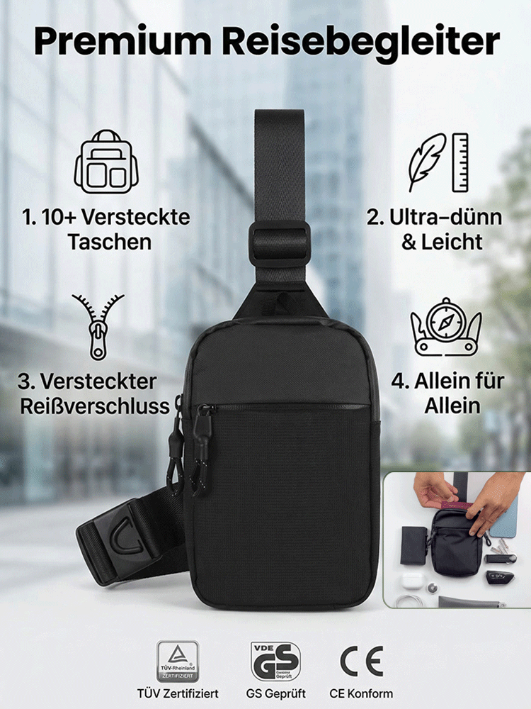 Wasserdichte, diebstahlsichere Brusttasche