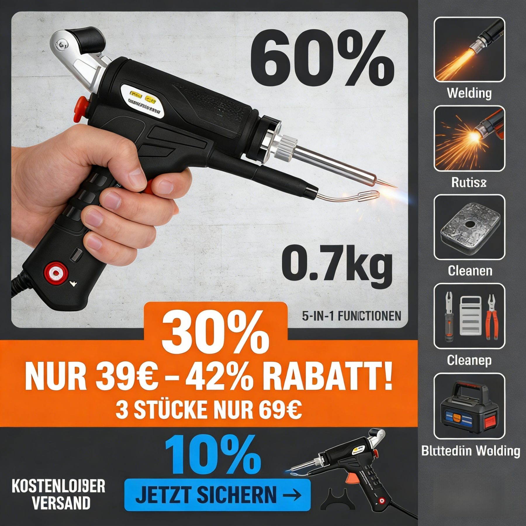  【90 ℃-480 ℃ einstellbar】 Handheld-Laserschweißmaschine