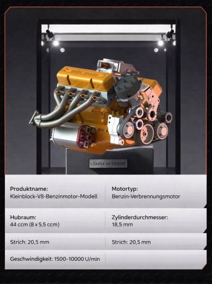 Zusammenbaubarer V8-Motor.