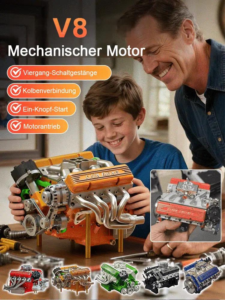 Zusammenbaubarer V8-Motor.