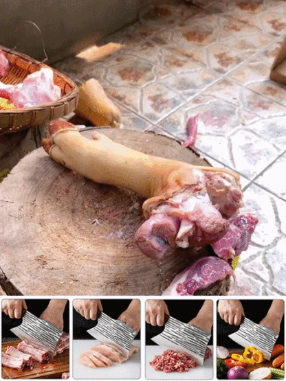 Handgeschmiedetes Knochenhackmesser mit Hammerschlag – Ein Schnitt, ein Bruch