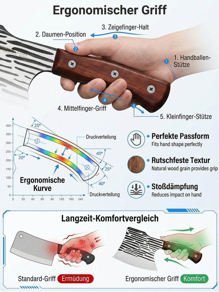 Handgeschmiedetes Knochenhackmesser mit Hammerschlag – Ein Schnitt, ein Bruch