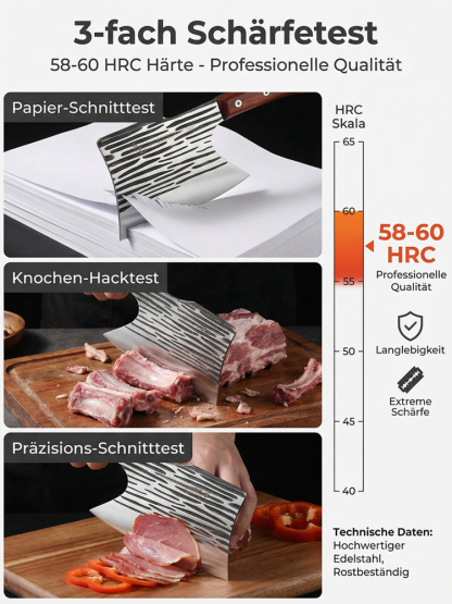 Handgeschmiedetes Knochenhackmesser mit Hammerschlag – Ein Schnitt, ein Bruch