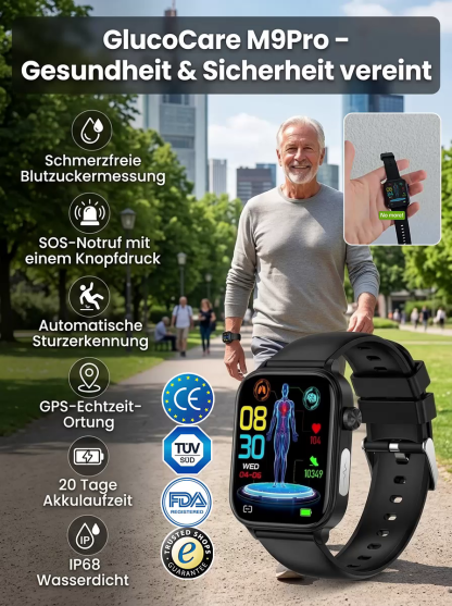 M9Pro – Präzise Blutzucker & Blutdruck Uhr Ohne Pieken