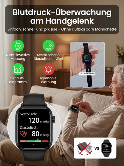 M9Pro – Präzise Blutzucker & Blutdruck Uhr Ohne Pieken