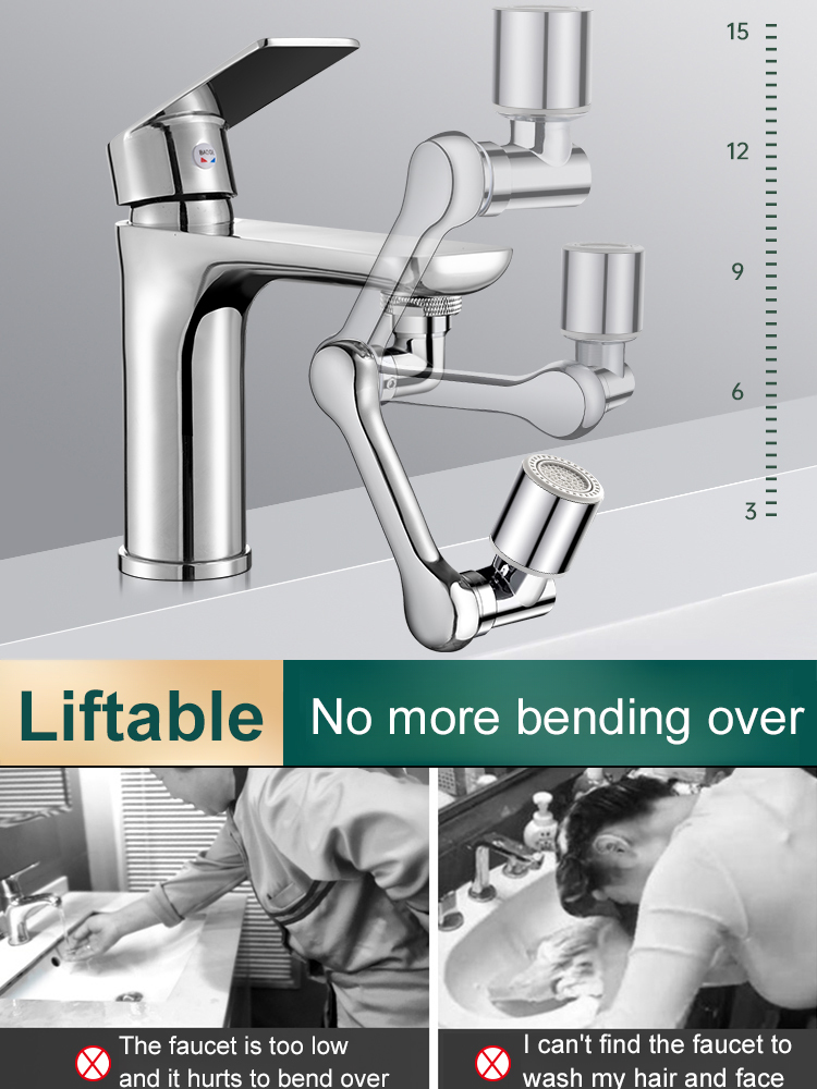 [Multi-function mechanical arm extension and rotation] Splash-proof faucet