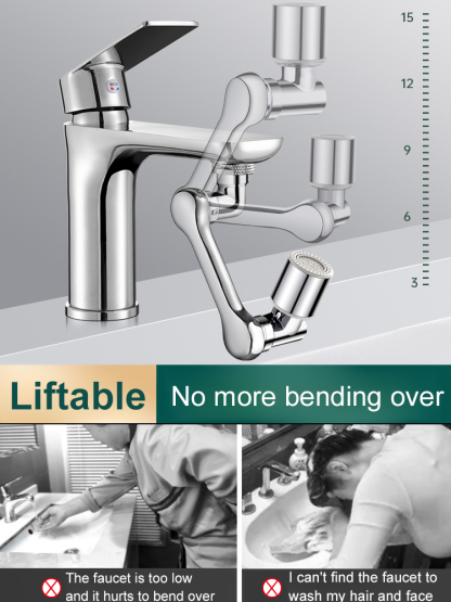 [Multi-function mechanical arm extension and rotation] Splash-proof faucet