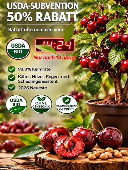 Chilenischer selbstbestäubender Kirschbaum‑Setzling – Winterhart, auch für Töpfe! Schon im Juli Früchte ernten