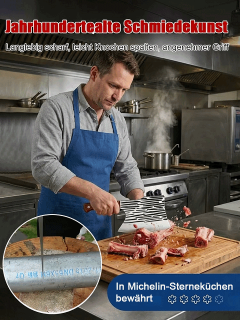 Handgeschmiedetes Knochenhackmesser mit Hammerschlag – Ein Schnitt, ein Bruch