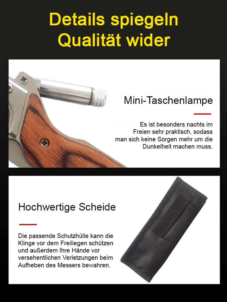 Multifunktionales Klappwerkzeug mit Holzgriff zur Selbstverteidigung
