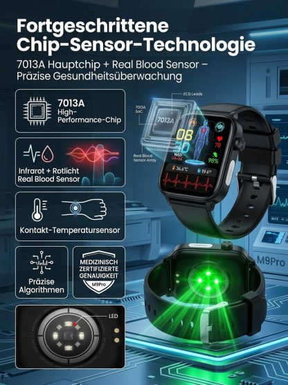M9Pro – Präzise Blutzucker & Blutdruck Uhr Ohne Pieken