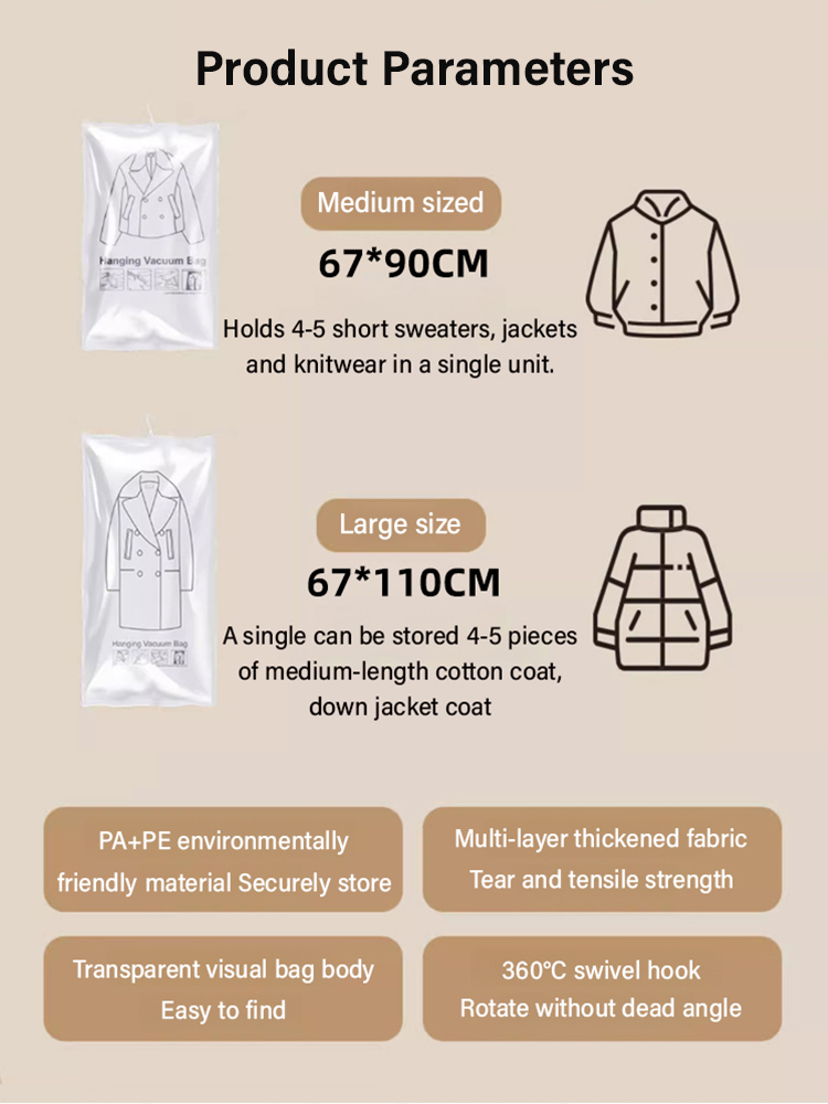 Hanging no-extraction down jacket vacuum storage bag