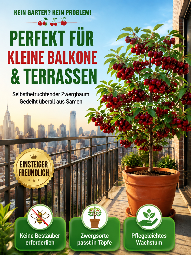 Chilenischer selbstbestäubender Kirschbaum‑Setzling – Winterhart, auch für Töpfe! Schon im Juli Früchte ernten