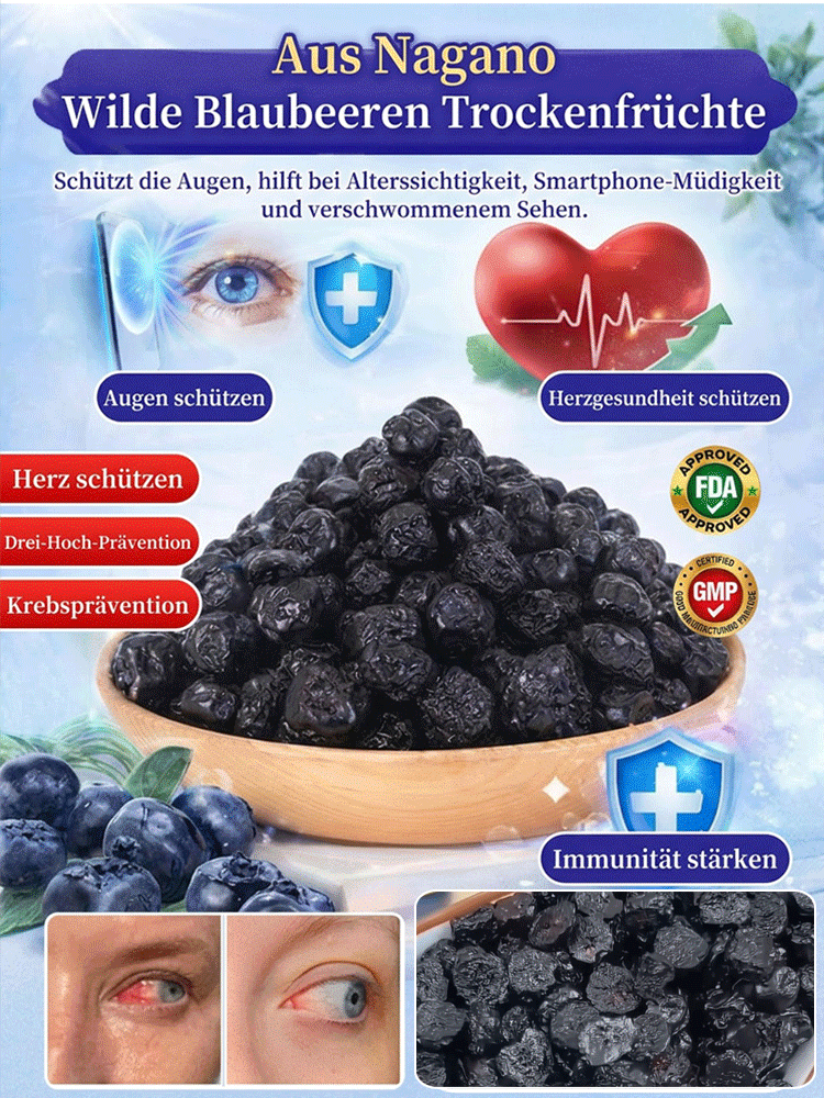 Getrocknete Blaubeeren | Natürlich aus dem Changbai-Gebirge – Reich an Antioxidantien für Herz & Wohlbefinden
