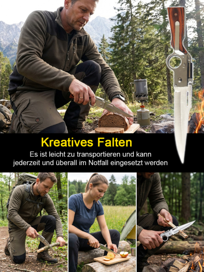 Multifunktionales Klappwerkzeug mit Holzgriff zur Selbstverteidigung