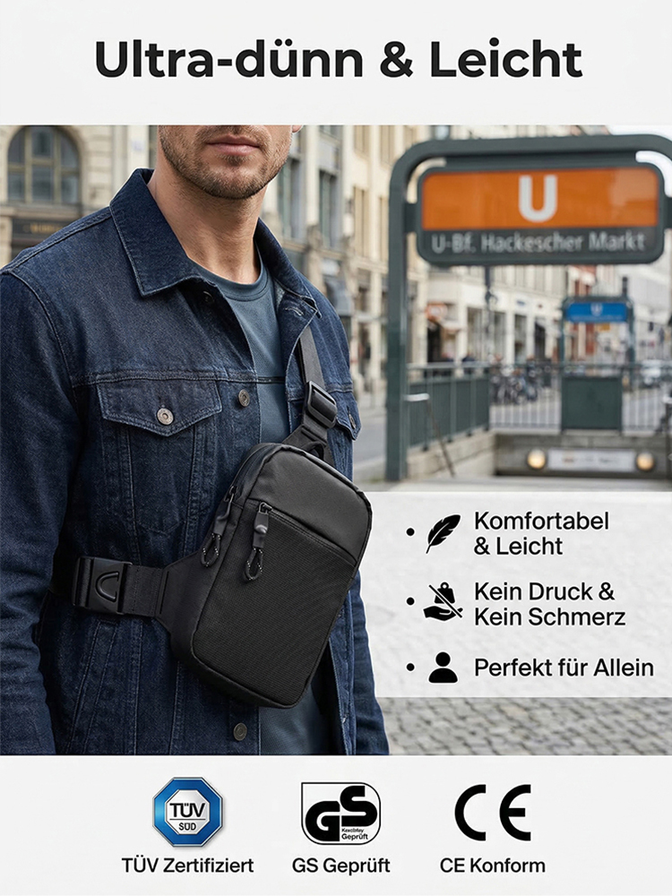 Wasserdichte, diebstahlsichere Brusttasche