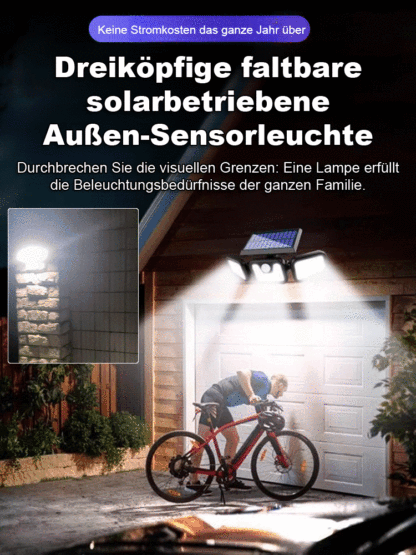 【Extrem helles Licht】 Dreiköpfige faltbare solarbetriebene Außen-Sensorleuchte
