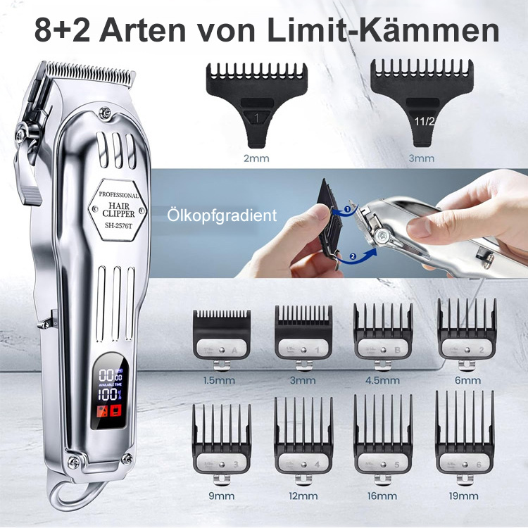 Ruckfreier Hochleistungs-Leiser Multifunktions-Haarschneider mit Digitaldisplay