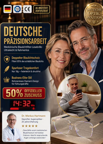 【Markenauswahl】Randlose Diamant-Schneidelesebrille mit Blaulichtfilter