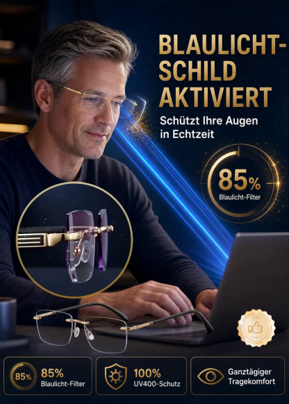 【Markenauswahl】Randlose Diamant-Schneidelesebrille mit Blaulichtfilter