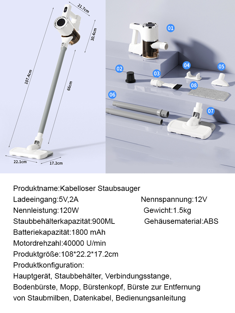 Kabelloser, leistungsstarker tragbarer Staubsauger