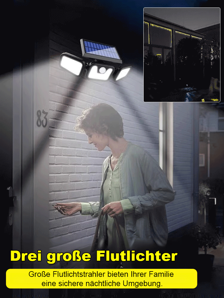 【Extrem helles Licht】 Dreiköpfige faltbare solarbetriebene Außen-Sensorleuchte