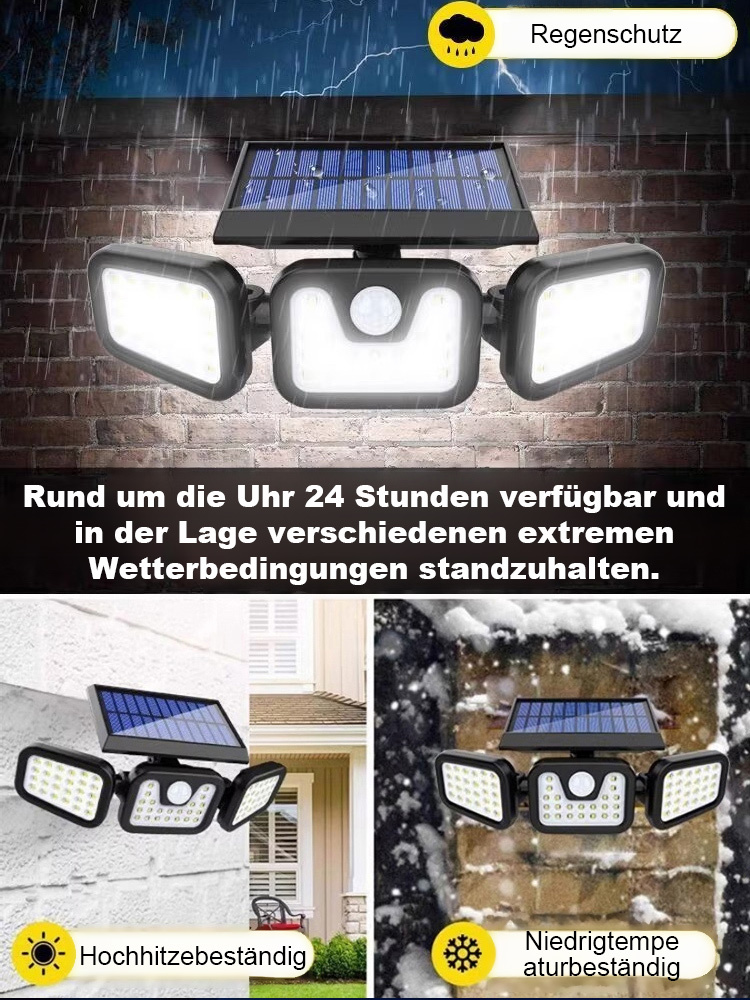 【Extrem helles Licht】 Dreiköpfige faltbare solarbetriebene Außen-Sensorleuchte